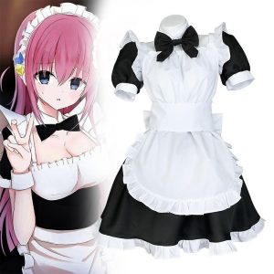 Anime Cosplay |   Inspired by Bocchi the Rock! Gotoh Hitori Cosplay Maid Costume Anime Cosplay Costumes Japanese Carnival Cosplay Suits Short Sleeve Costume For Women’s White Anime Cosplay Anime Cosplay