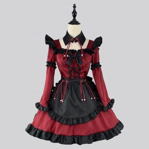 Anime Cosplay |   Inspired by Cosplay Maid Costume Anime Cosplay Costumes Japanese Carnival Cosplay Suits Dresses Long Sleeve Costume For Women’s Girls’ claret Anime Cosplay Anime Cosplay