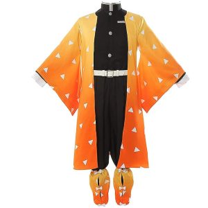 Anime Cosplay |   Inspired by Demon Slayer: Kimetsu no Yaiba Agatsuma Zenitsu Anime Cosplay Costumes Japanese Cosplay Suits Accessories Top Pants Belt For Men’s Boys Accessories Kimono Coat World Book Day Costumes Yellow Anime Cosplay Anime Cosplay