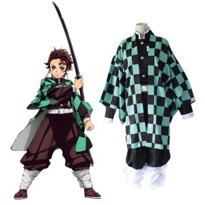 Anime Cosplay |   Inspired by Demon Slayer: Kimetsu no Yaiba Kamado Tanjirou Anime Cosplay Costumes Japanese Cosplay Suits Top Pants Cloak For Men’s Women’s / Kneepad / Waist Belt / Kneepad / Waist Belt Green Anime Cosplay Anime Cosplay