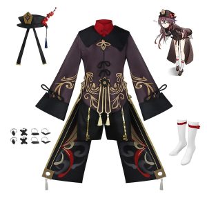 Anime Cosplay |   Inspired by Genshin Impact Hutao Anime Cosplay Costumes Japanese Cosplay Suits Outfits Wigs Top Collar Waist Accessory For Women’s / Belt / Socks / More Accessories / Shorts / Hat Brown Anime Cosplay Anime Cosplay