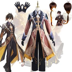 Anime Cosplay |   Inspired by Genshin Impact Zhongli Anime Cosplay Costumes Japanese Halloween Cosplay Suits Long Sleeve Wig Costume For Men’s Costumes Anime Cosplay Anime Cosplay