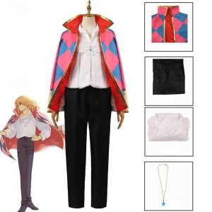 Anime Cosplay |   Inspired by Howl’s Moving Castle Howl Anime Cosplay Costumes Japanese Halloween Cosplay Suits Cosplay Accessories Coat Shirt Pants For Men’s Red Anime Cosplay Anime Cosplay