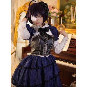 Anime Cosplay |   Inspired by Love, Chunibyo & Other Delusions Rikka Takanashi Anime Cosplay Costumes Japanese Halloween Cosplay Suits Dresses Long Sleeve Costume For Women’s Girls’ Blue Anime Cosplay Anime Cosplay