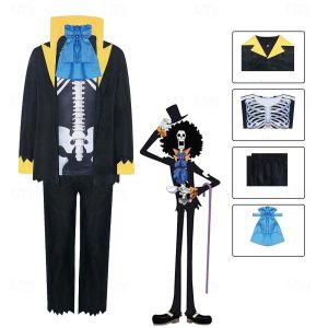 Anime Cosplay |   Inspired by One Piece Brook Anime Cosplay Costumes Japanese Halloween Cosplay Suits Long Sleeve Costume For Men’s Black Anime Cosplay Anime Cosplay