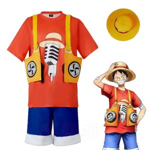 Anime Cosplay |   Inspired by One Piece Film: Red Monkey D. Luffy Anime Cosplay Costumes Japanese Cosplay Suits Vest Shorts T-shirt For Men’s Orange Anime Cosplay Anime Cosplay