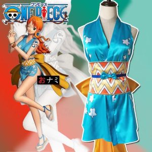 Anime Cosplay |   Inspired by One Piece Nami Anime Cosplay Costumes Japanese Carnival Cosplay Suits Sleeveless Costume For Women’s Blue Anime Cosplay Anime Cosplay