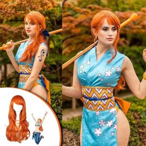 Anime Cosplay |   Inspired by One Piece Nami Anime Cosplay Costumes Japanese Cosplay Suits Costume For Women’s with One Piece Perona Wigs One Piece Nami 2 Years Later Wig 65cm Long Wave Cosplay s Synthetic Hair Party Cyan Anime Cosplay Anime Cosplay