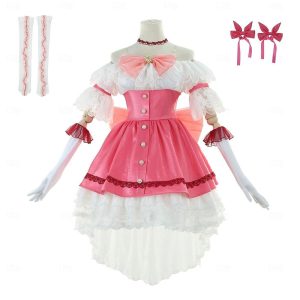 Anime Cosplay |   Inspired by Puella Magi Madoka Magica Kaname Madoka Anime Cosplay Costumes Japanese Carnival Cosplay Suits Dresses Gloves Short Sleeve Costume For Women’s Girls’ Pink Anime Cosplay Anime Cosplay