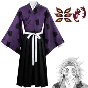 Anime Cosplay |   Kokushibou Cosplay Costumes with Temporary Tattoos Demon Slayer: Kimetsu no Yaiba Japanese Anime Cosplay Costumes Kimono Suits For Men’s Women’s Black & Purple Anime Cosplay Anime Cosplay