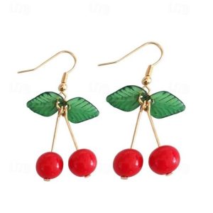 Costumes Jewelry |   Cherry Dangle Earrings Ear Clips Gold Plated Sweety Fruit Charm for Women Girls 1950s Retro Vintage 1 pair of earrings Cosplay & Costumes 1 pair of earrings