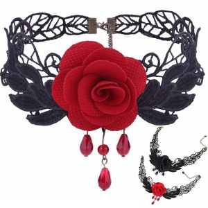 Costumes Jewelry |   Choker Lace Necklace Masquerade Gothic Steampunk Halloween Goose Down Alloy For Lolita Cosplay Halloween Carnival Women’s Costume Jewelry Fashion Jewelry Red & White Cosplay & Costumes Costumes Jewelry