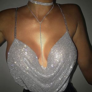 Costumes Jewelry |   Choker Necklace Body Chain Body Chain Elegant & Luxurious Sparkle Sexy Rhinestone For Disco Cosplay Carnival Women’s Costume Jewelry Fashion Jewelry Silver Cosplay & Costumes Costumes Jewelry