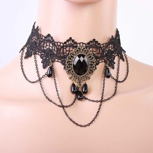 Costumes Jewelry |   Choker Necklace Lace Tattoo Choker Punk Fashion Lolita Jewelry Vintage Gothic Style Lace Up Artificial Gemstones Lace Alloy Women’s Girls’ Costume Jewelry Black Cosplay & Costumes Black