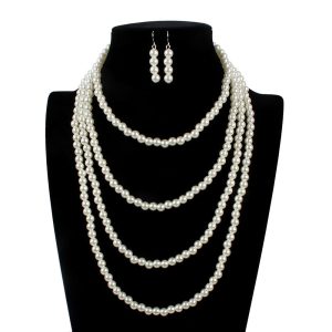 Costumes Jewelry |   Earrings Pearl Necklace Choker 2 Pcs Flapper Accessories Retro Vintage 1920s Alloy For Roaring 20s Flapper Cosplay Women’s Costume Fashion Jewelry Beige Cosplay & Costumes Beige