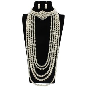 Costumes Jewelry |   Earrings Pearl Necklace Choker 2 Pcs Flapper Accessories Retro Vintage 1920s Alloy For Roaring 20s Flapper Cosplay Women’s Costume Jewelry Beige Cosplay & Costumes Beige