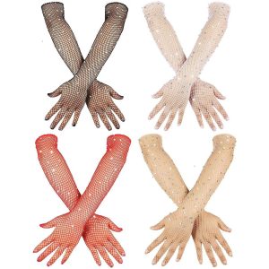 Costumes Jewelry |   Fishnet Long Gloves Glitter Mesh Arm Sleeve 1950s 1920s Opera Sheer Gloves for Women Red Cosplay & Costumes Costumes Jewelry