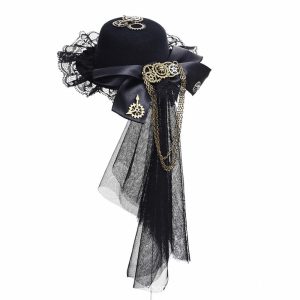 Costumes Jewelry |   Gothic Steampunk Cocktail Hat Hat Women’s New Year Event / Party Festival Hat Black Cosplay & Costumes Black