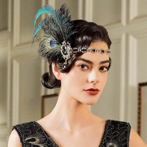 Costumes Jewelry |   Head Jewelry Headbands Flapper Headband Headwear Retro Vintage Roaring 20s 1920s Feather For The Great Gatsby Flapper Girl Cosplay Halloween Carnival Women’s Costume Jewelry Fashion Jewelry Black Cosplay & Costumes Black