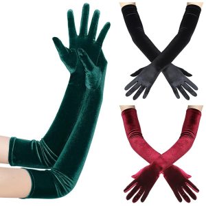 Costumes Jewelry |   Long Opera Party Gloves 1920s Flapper Gatsby Accessories Velvet Elbow Gloves Elegant Retro Vintage 1950s New Year Wedding Party Evening Dark Green Cosplay & Costumes Costumes Jewelry