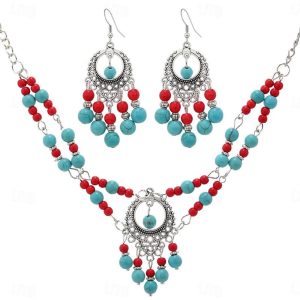 Costumes Jewelry |   Necklace Earrings Necklace Earrings Retro Vintage Bohemian Boho Alloy For Cosplay Women’s Costume Jewelry Fashion Jewelry Colorful hairband earring set GH0151D | GE0309A Cosplay & Costumes Colorful hairband earring set GH0151D / GE0309A