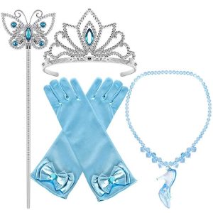 Costumes Jewelry |   Princess Cinderella Princess Cosplay Jewelry Accessories Girls’ Movie Cosplay Blue Gloves Crown Necklace Halloween Children’s Day Masquerade Plastics / Wand / Wand World Book Day Costumes Blue Cosplay & Costumes Blue