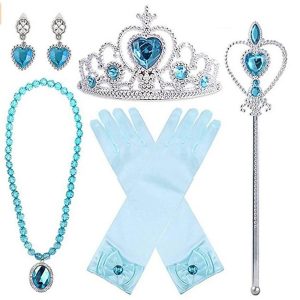 Costumes Jewelry |   Princess Elsa Gloves Necklace Outfits Girls’ Movie Cosplay Halloween Yellow Pink Blue Halloween Children’s Day Masquerade 1 Ring Gloves Crown Blue Cosplay & Costumes Blue