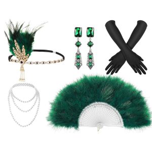 Costumes Jewelry |   Retro Vintage Roaring 20s 1920s Flapper Headband Accesories Set The Great Gatsby Women’s Feather Carnival Performance Wedding Party Combination 3 Cosplay & Costumes Combination 3