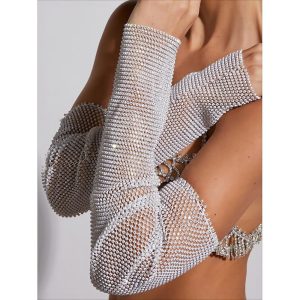 Costumes Jewelry |   Sheer Mesh Rhinestone Handless Gloves Long Gloves Metallic Sparkle Sexy Lace For Disco Cosplay Carnival Women’s Costume Jewelry Fashion Jewelry color Cosplay & Costumes color