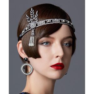 Costumes Jewelry |   The Great Gatsby Charleston Gentlewoman Retro Vintage Roaring 20s 1920s Lace Up The Great Gatsby All Seasons Headpiece Flapper Headband Women’s Adults Tassel Fringe Costume Vintage Cosplay Party Black Cosplay & Costumes Black