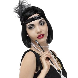 Costumes Jewelry |   The Great Gatsby Charleston Roaring 20s 1920s Vintage Inspired Gloves Necklace Flapper Headband Women’s Feather Costume Vintage Cosplay Party Prom Gloves / Cigarette Stick / Plastic / Solid Colored Black Cosplay & Costumes Black