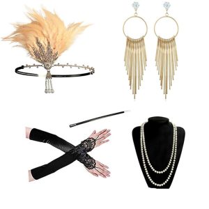 Costumes Jewelry |   Vintage 1920s The Great Gatsby Costume Accessory Sets Gloves Flapper Headband Accessories Set Necklace Earrings Charleston Women’s Feather Festival Golden Cosplay & Costumes Costumes Jewelry