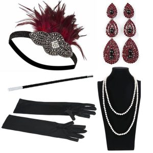 Costumes Jewelry |   Vintage Roaring 20s 1920s Costume Accessory Sets Gloves Necklace Flapper Headband Accessories Set Head Jewelry Earrings Pearl Necklace The Great Gatsby Charleston Women’s Feather Feathers Party Prom Black Cosplay & Costumes Black