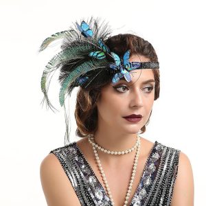 Costumes Jewelry |   Vintage Roaring 20s 1920s Feathers Headband Head Jewelry The Great Gatsby Charleston Women’s Feather Butterfly Party Prom Wedding Party Headwear Blue Cosplay & Costumes Blue