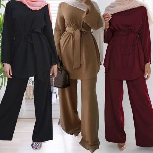 Ethnic & Cultural Costumes |   2 Pcs Muslim Outfit Top Pants Straight Leg Trousers Arabian Muslim Adults Women’s Religious Saudi Arabic Top Pants Outfits For Ramadan Black Cosplay & Costumes Black