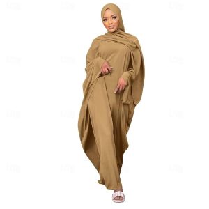 Ethnic & Cultural Costumes |   Abayas with Hijab Scarf Muslim Outfits One-Piece Prayer Dress Ramadan Kaftan Dresses for Women Dubai Islamic Abaya Full Length Dress khaki Cosplay & Costumes Ethnic & Cultural Costumes