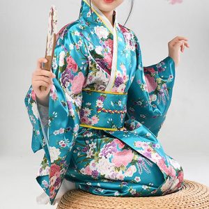 Ethnic & Cultural Costumes |   Girls’ Yukata Robe Kimono Japanese Traditional Masquerade Kid’s Kimono Coat Party Blue Cosplay & Costumes Blue