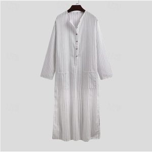 Ethnic & Cultural Costumes |   Men’s Robe Thobe / Jubba Religious Saudi Arabic Arabian Muslim Ramadan Stripes Adults’ White Cosplay & Costumes Ethnic & Cultural Costumes