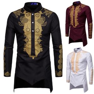 Ethnic & Cultural Costumes |   Men’s Shirt Modern African Outfits African Print Dashiki Masquerade Adults Shirt Party Black Cosplay & Costumes Black