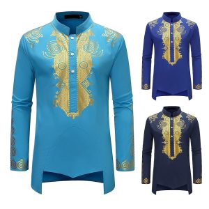 Ethnic & Cultural Costumes |   Men’s Shirt Modern African Outfits African Print Dashiki Masquerade Adults Shirt Party Royal Blue Cosplay & Costumes Ethnic & Cultural Costumes