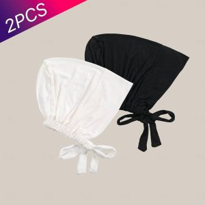 Ethnic & Cultural Costumes |   Set with 2 PCS Muslim Underscarf Women Veil Hijab Bonnet Solid Color Scarf Turbans Head scarves For Female Hijab Cap Islamic Hat Turbante Mujer Ramadan Arabian Muslim Islamic White+Black Cosplay & Costumes Ethnic & Cultural Costumes