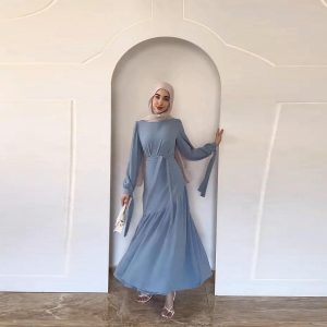 Ethnic & Cultural Costumes |   Women’s Arabian Muslim Dress Abaya 2 PCS Set Shirt Maxi Skirt For Ramadan Religious Saudi Arabic Adults Blue Cosplay & Costumes Blue