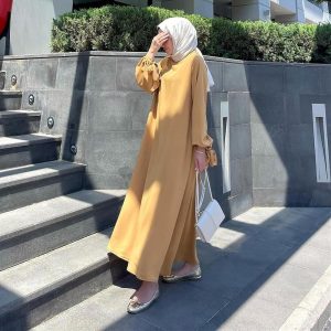 Ethnic & Cultural Costumes |   Women’s Arabian Muslim Dress Abaya For Ramadan Religious Saudi Arabic Adults Dress Ankle Length Light Yellow Cosplay & Costumes Ethnic & Cultural Costumes