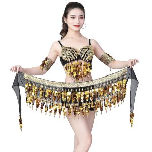 Ethnic & Cultural Costumes |   Women’s Dancer Belly Dance Pole Dance Outfit Night Club Dress Party Polyester Light golden Silver Belt Light golden Cosplay & Costumes Ethnic & Cultural Costumes