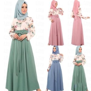 Ethnic & Cultural Costumes |   Women’s Dress Abaya Dubai Islamic Arabic Arabian Muslim Ramadan Floral Adults’ Dress Pink (without headscarf) Cosplay & Costumes Ethnic & Cultural Costumes