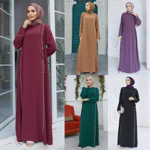 Ethnic & Cultural Costumes |   Women’s Dress Abaya Dubai Islamic Arabic Arabian Muslim Ramadan Solid Color Adults’ Dress claret Cosplay & Costumes claret