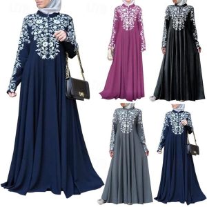 Ethnic & Cultural Costumes |   Women’s Dress Abaya Religious Saudi Arabic Arabian Muslim Ramadan Floral Adults Dress Grey Cosplay & Costumes Ethnic & Cultural Costumes