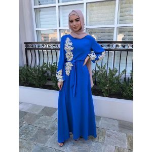 Ethnic & Cultural Costumes |   Women’s Dress Kaftan Dress Abaya Arabian Muslim Ramadan Embroidery Adults’ Dress Party Blue Cosplay & Costumes Blue