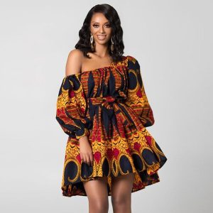 Ethnic & Cultural Costumes |   Women’s Dress Modern African Outfits Boho African Print Kitenge Off Shoulder Main Actress Masquerade Flower / Floral Adults Dress Party Orange Cosplay & Costumes Ethnic & Cultural Costumes