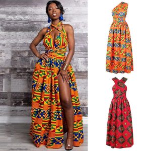 Ethnic & Cultural Costumes |   Women’s Dress Modern African Outfits Multi-ways Wear Boho African Print Kitenge Main Actress Masquerade Adults Dress Party Yellow Cosplay & Costumes Ethnic & Cultural Costumes